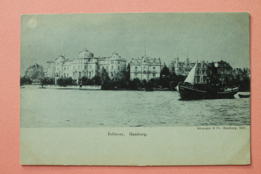 Ansichtskarte Mondschein AK Hamburg 1890-1904 Bellevue Schiff Villa Architektur Ortsansicht
